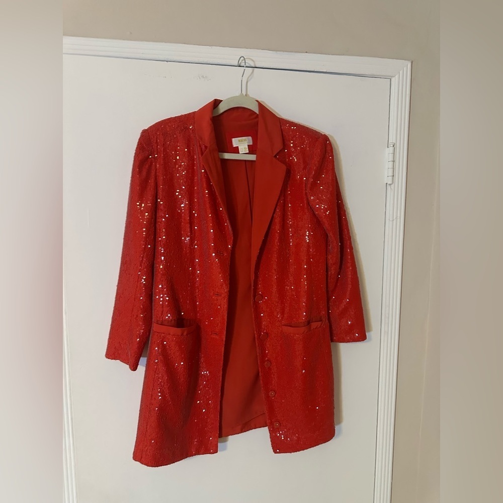 Anthropologie Red Sequin Women's Blazer Dress Size 4p - Picture 7 of 13
